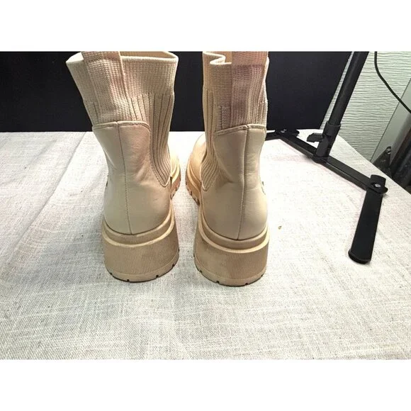 Bacia Chelsea Cream Leather Chunky Sole Ankle Boots With Ribbed Elastic Sides - Picture 6 of 7